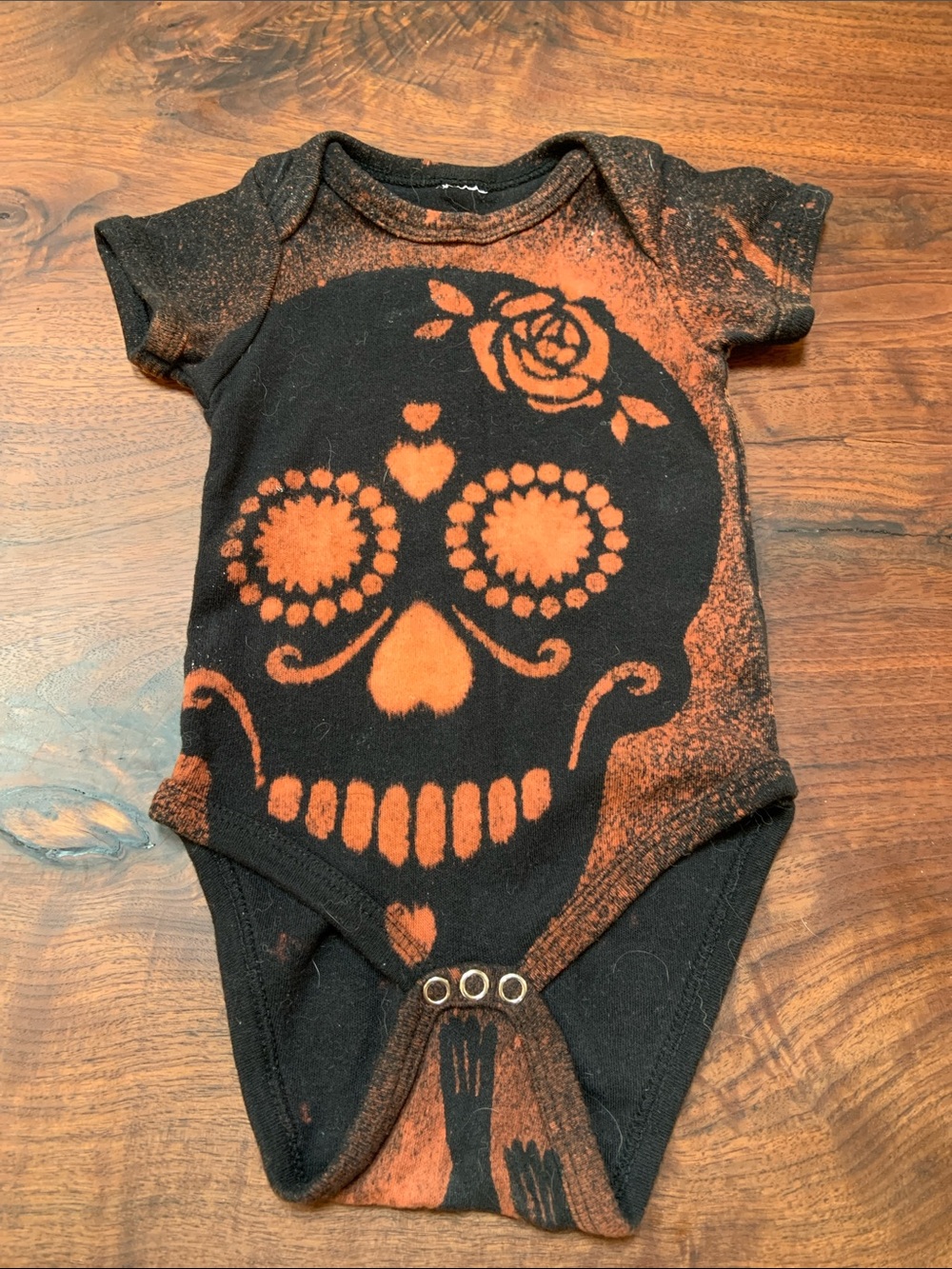 Halloween / Dia De Los Muertos Sugar Skull 12M Baby Bodysuit - Hand Made/Dyed